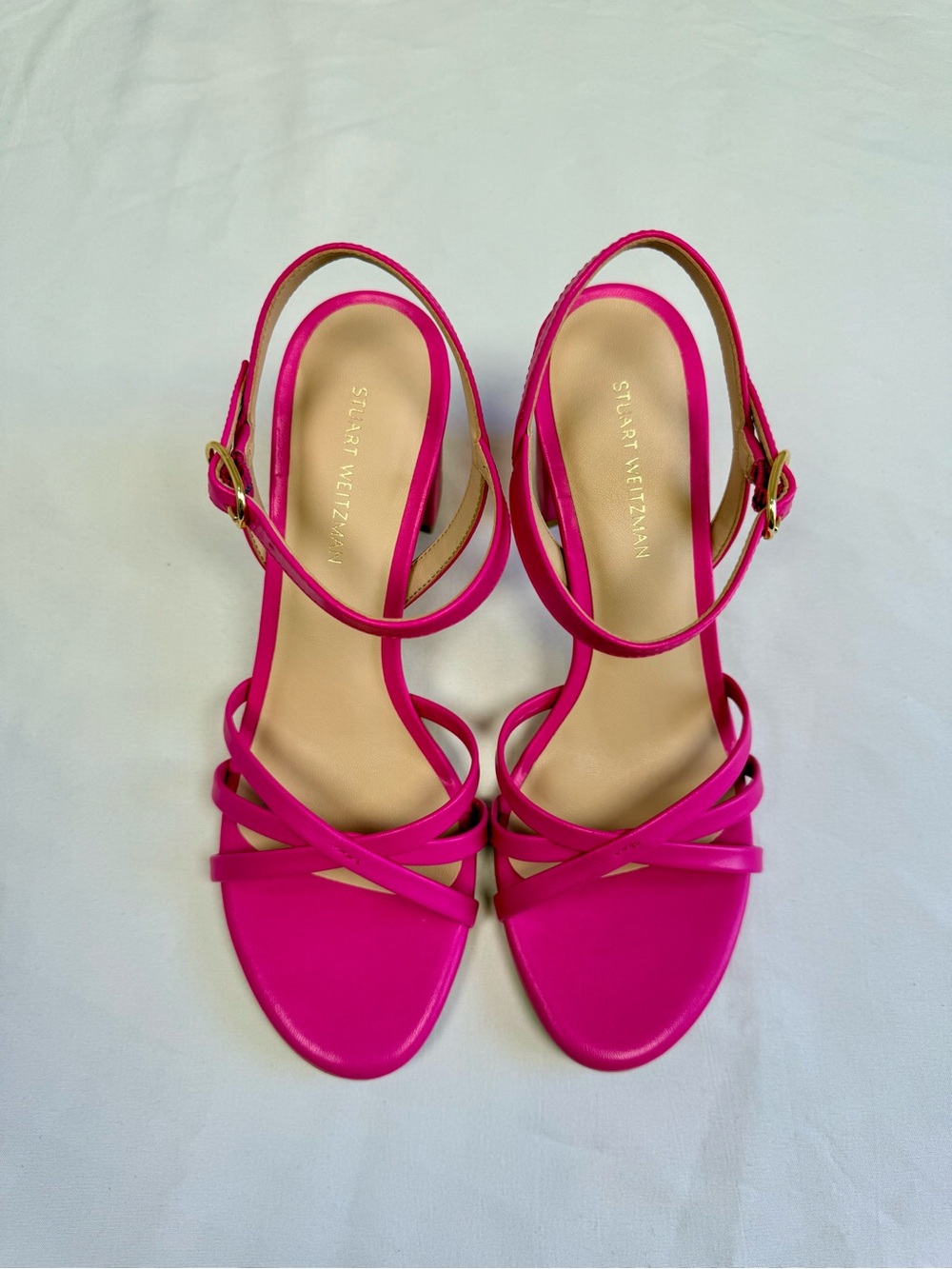 Stuart Weitzman 75MM Starla Leather Block Heel Sandals - Peonia Size 5 - Picture 2 of 9